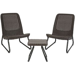 Keter Resin Wicker Patio Furniture Set with Side Table and Outdoor Chairs